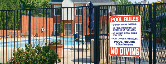 Pool Safety and Equipment Rules Sign